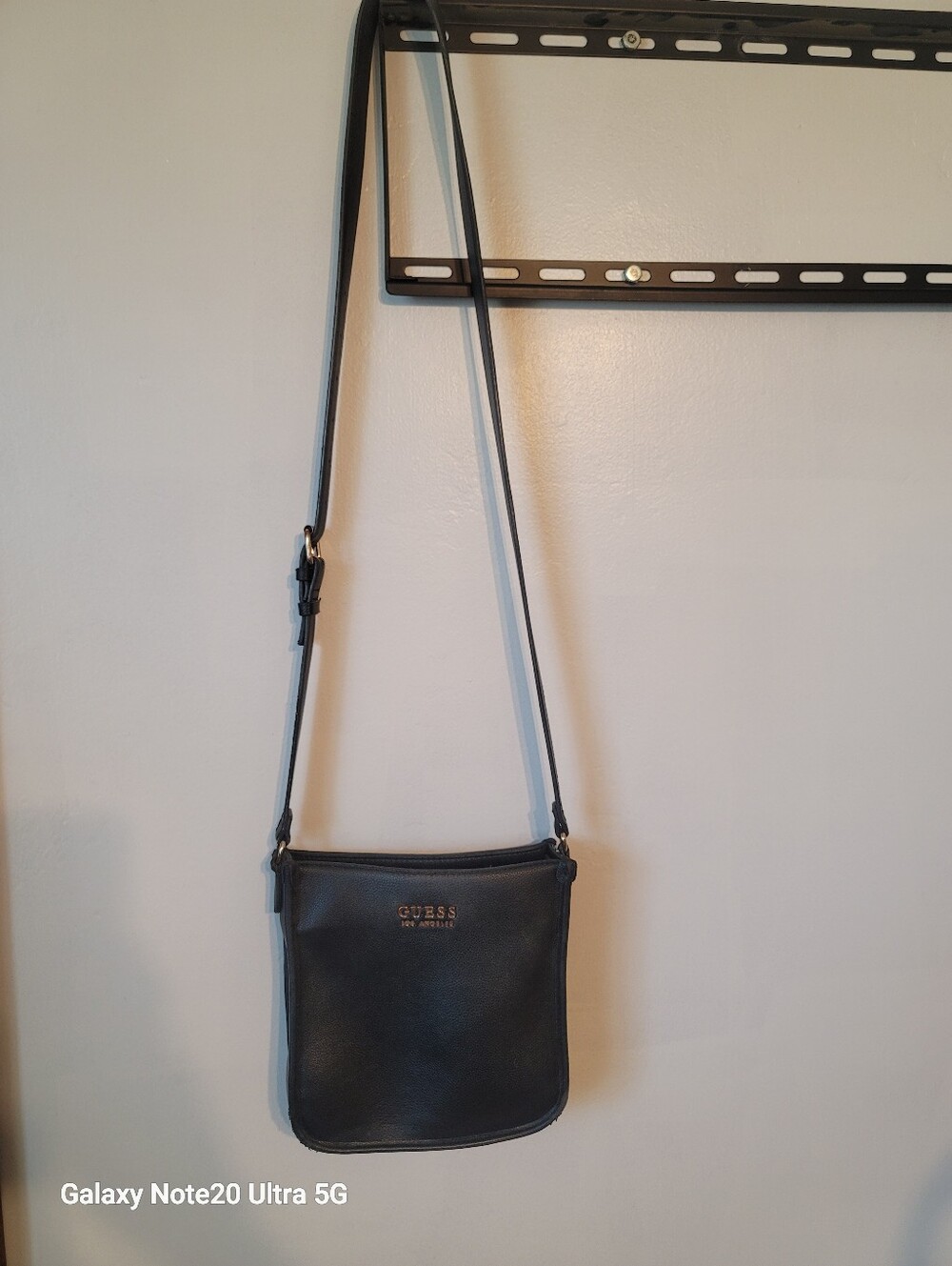 Guess Black Leather Crossbody Messenger Bag with Gold Logo